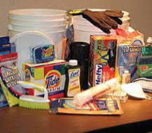Supplies for emergency cleanup buckets